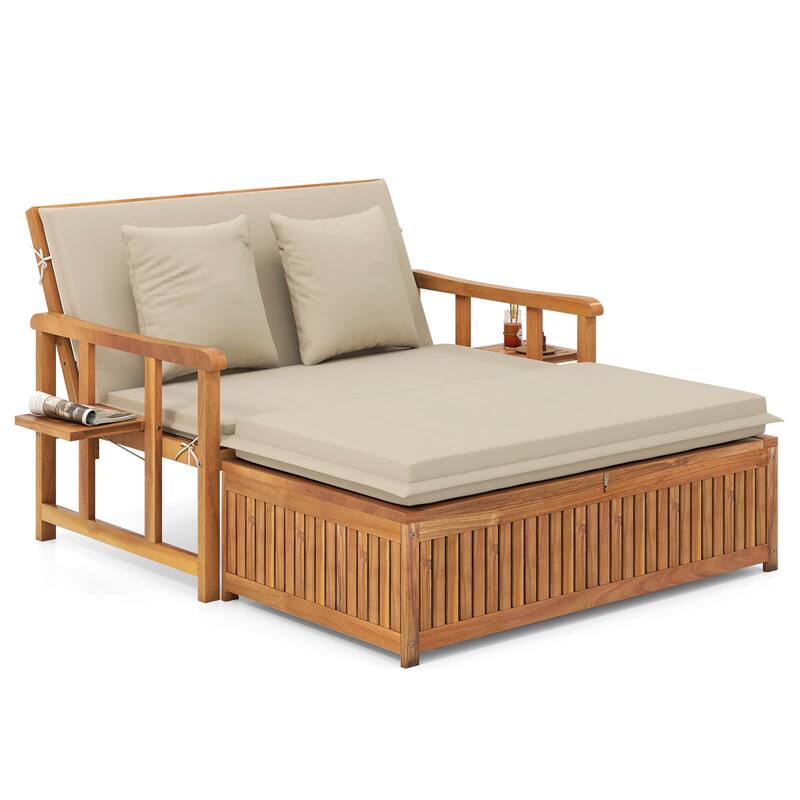 Costway Outdoor Wooden Daybed with 4-Level Backrest & Removable - See Details