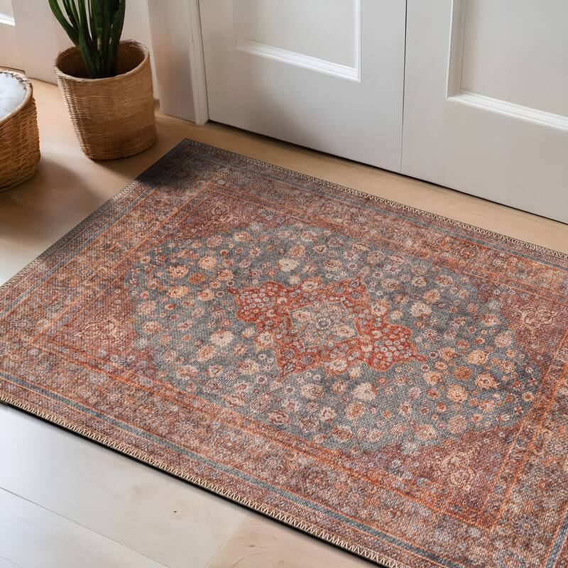 Black Traditional Flat Pile Rug - Washable and Pet Friendly, Non-Slip Surface - Multi - 2' x 3'