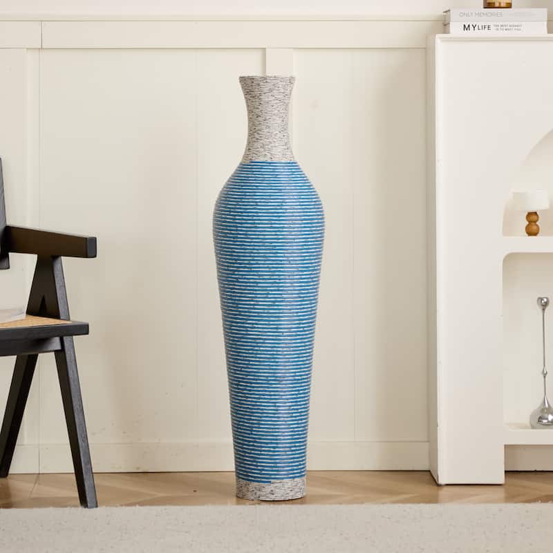39-Inch Tall Standing Designer Floor Vase- Durable Artificial Rattan - Elegant Two-Ideal Decor Accent - Lake Blue