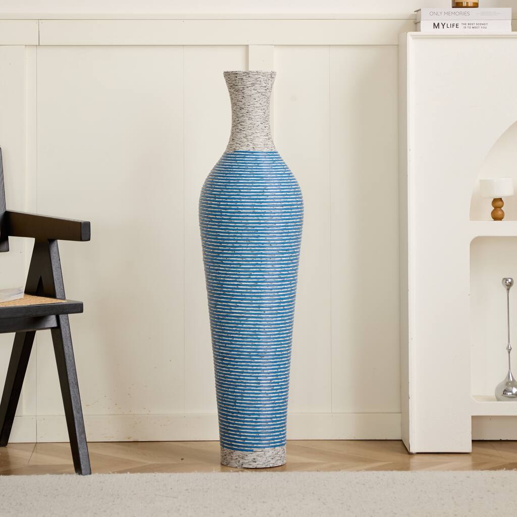 Hand-Woven PVC Rattan Floor Vase