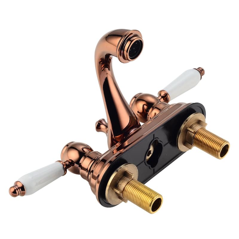 Brass Bathroom Sink Faucet 4" Rose Gold Polished Centerset Faucet with White Hot and Cold Handles Renovators Supply