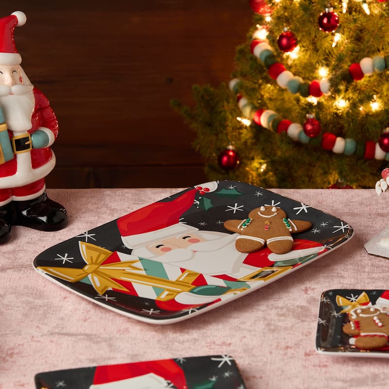 Certifed International Christmas Whimsy Santa Rectangular Platter 14" x 10" - 14 L x 10 W x 1.125 H