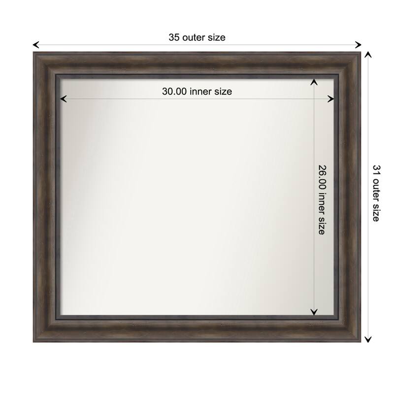 Rustic Pine Brown Framed Non-Beveled Custom Wall Mirror, Bathroom Vanity Mirror - Outer Size: 35.5 x 31.5