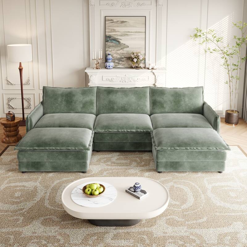 3-seater Cloud Sofa Corduroy Upholstered Sectional Couch with Ottoman