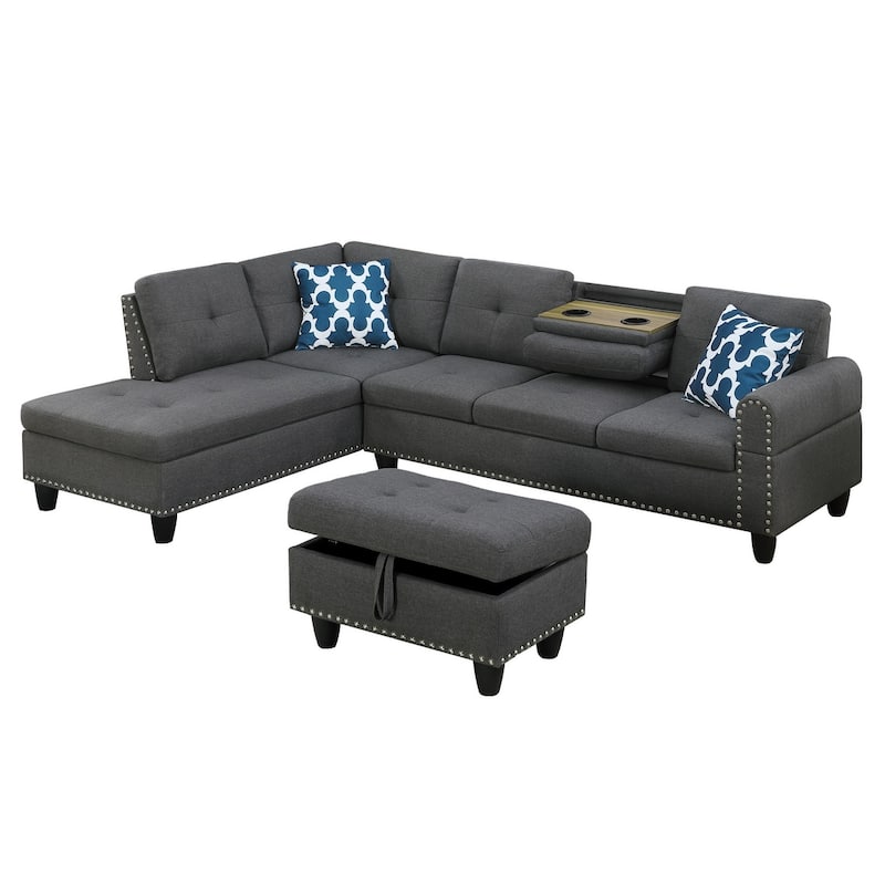 4-piece Modular Sectional Sofa with Storage Ottoman and Pillows