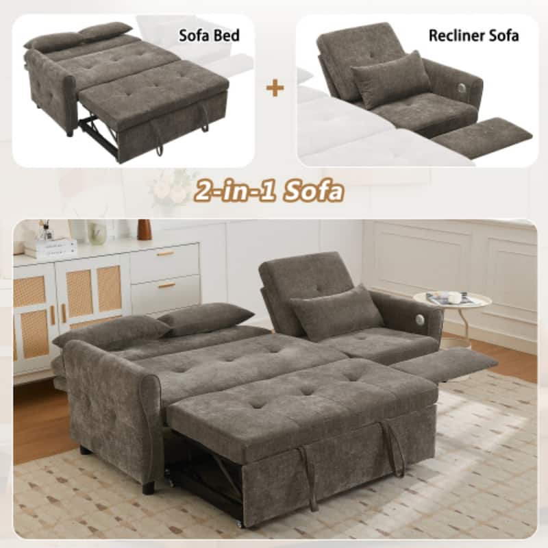 2-in-1 Sofa with Pull-Out Sleeper & Reversible Recliner by Harper&Bright Designs