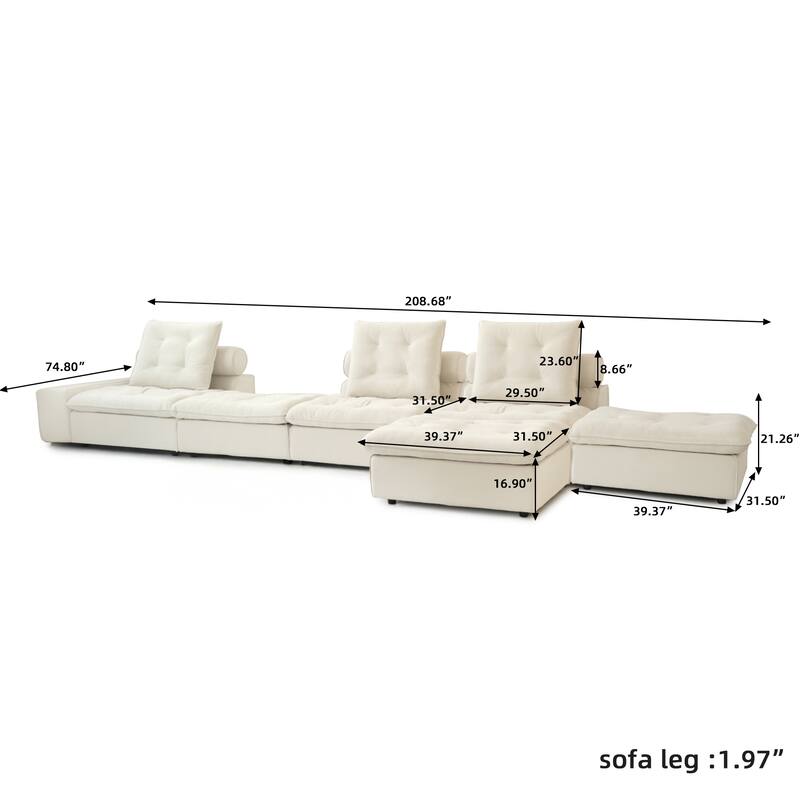 Large Modular Sectional Sofa with Ottoman,Modern Frosted Fleece Upholstery Cloud Couch