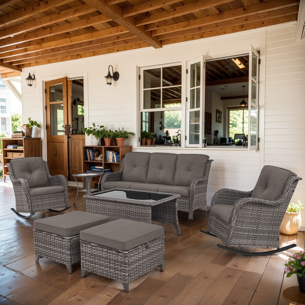 Gymojoy 7-Piece Outdoor Wicker Patio Furniture with 3 Seat Sofa, Rattan Coversation Set with Water Resistant Thick Cushions