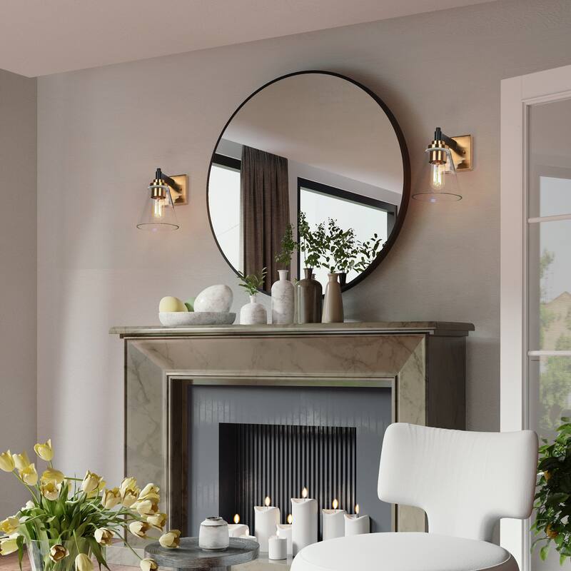 Modern 1-Light Black Gold Glass Wall Sconce Dimmable Bathroom Vanity Lights