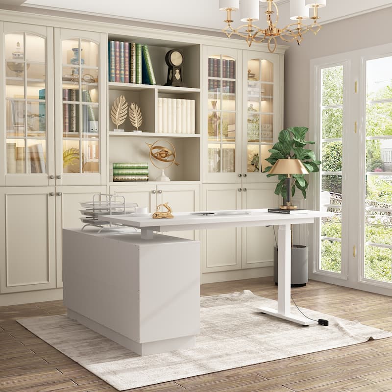 Height Adjustable Standing Desk with Storage Ergonomic Sit-Stand Workstation