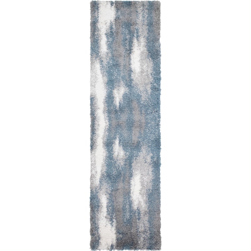 Noori Rug Lux Baxter Abstract 2-Inch Shag Rug - 2'8" x 9'6" - Blue/Grey