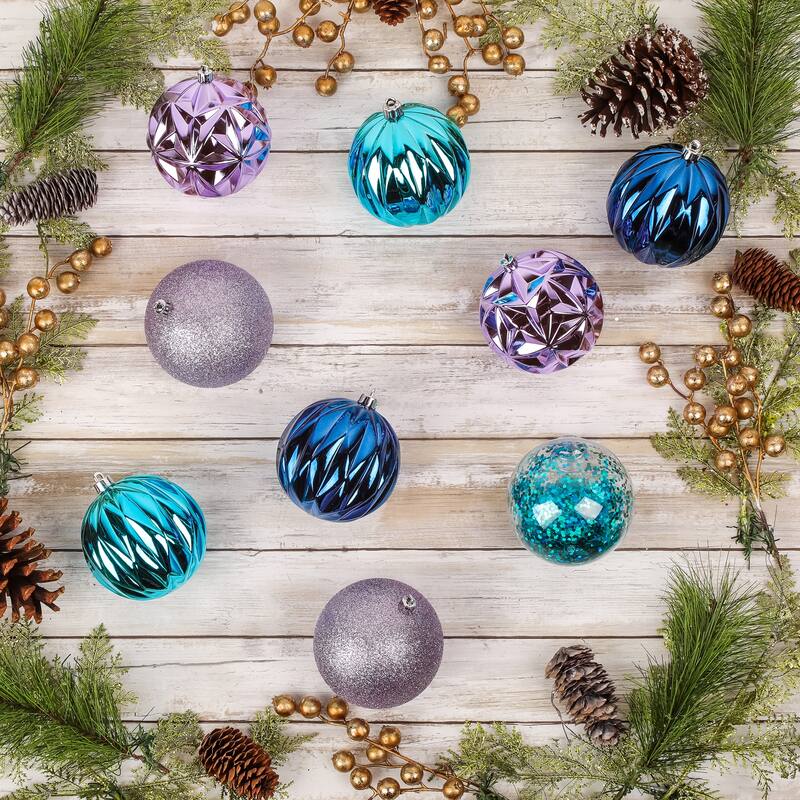 National Tree Company 4 in. Christmas Ball Ornaments, Purple and Blue, Set of 9 - 4 in