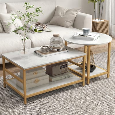 Coffee Tables with Storage Shelves and Steel Frame (Set of 2)