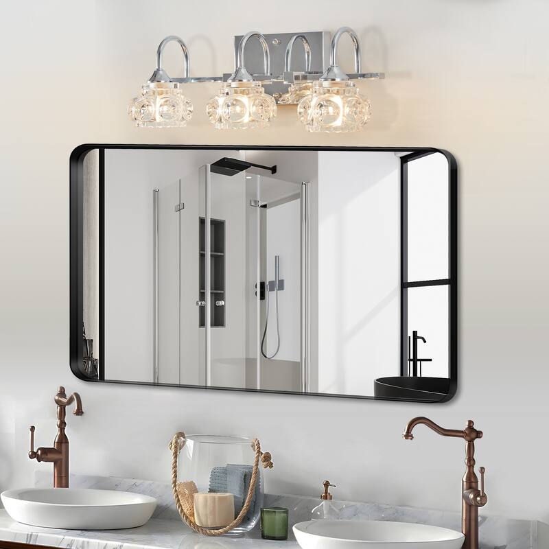 17" Modern Crystal Bathroom Vanity Light, 3-Light Wall Sconce with Clear Glass Shade, Elegant Wall Mount Lighting for Bathroom