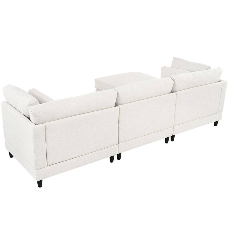 Modern Sectional Sofa with Piping Stitch Detail and Removable Ottoman and 5 pillows for Living Room or Guest Room