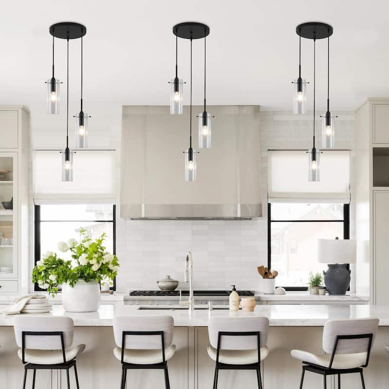60 -Watt 3-Light Simple Pendant Light with Clear Glass Shade for ‎Kitchen, Bedroom, Living Room - N/A - Black