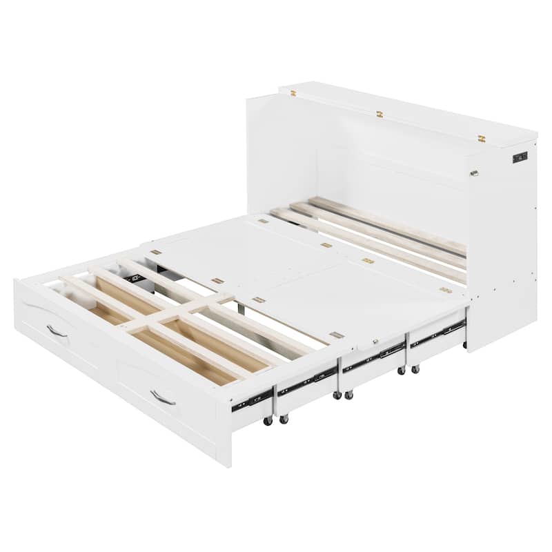 Space-Saving Murphy Wall Bed - Built-In Drawer Storage, Integrated USB Ports & Power Outlets, Smooth Pulley Mechanism