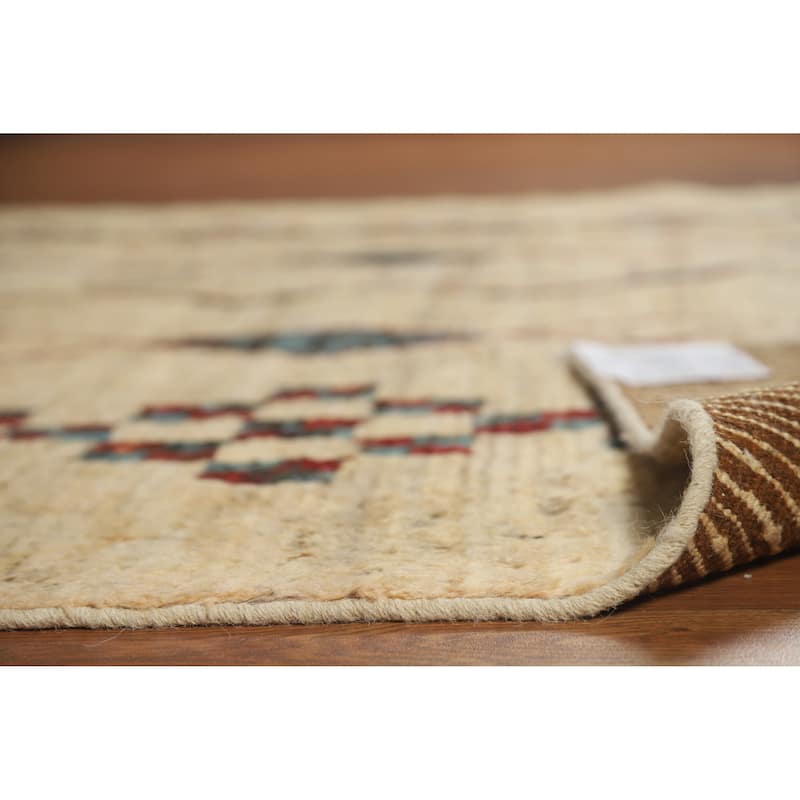 Geometric Moroccan Oriental Area Rug Hand-Knotted Beige Wool Carpet - 6'6" x 9'7"