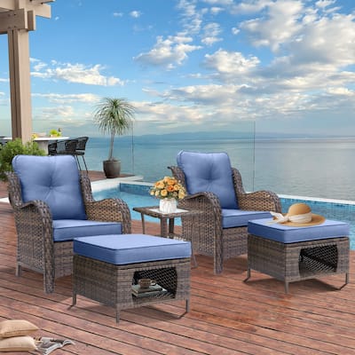 5-piece Outdoor Patio Wicker Conversation Sets With Storage Ottomans
