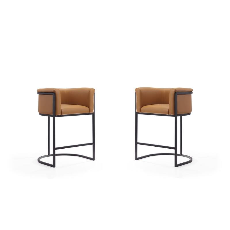 Manhattan Comfort Cosmopolitan 33.8 in. Black Metal Counter Height Bar Stool (Set of 2) - Camel
