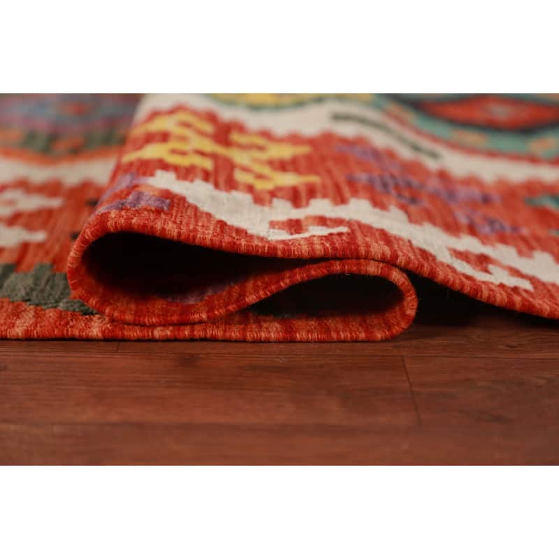 Geometric Kilim Oriental Area Rug Hand-Woven Reversible Wool Carpet - 8'8"x 11'2"