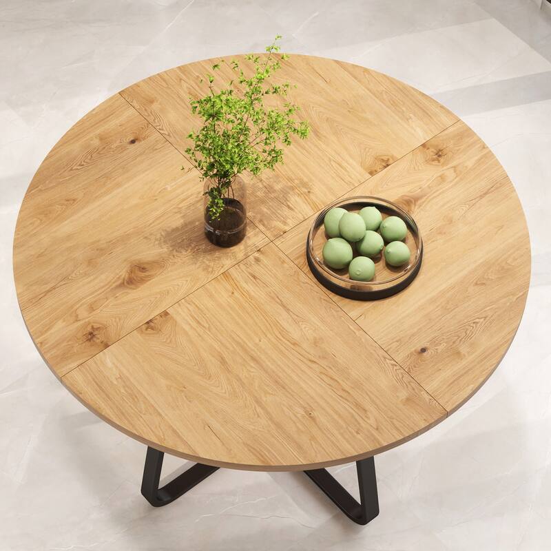 43.3" Round Dining Table for 4-6 People, MDF Wood Tabletop with Metal Legs, Modern Kitchen Table with X-Shaped Base