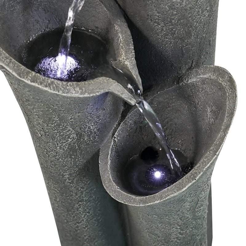 33.5'' Outdoor Water Fountain with Light, Resin Floor Water Fountain for Garden