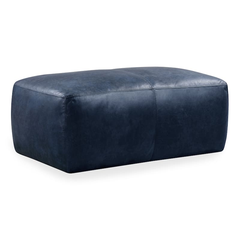 Poly & Bark Denver Leather Ottoman - Full Grain Genuine Italian Leather - Midnight Blue