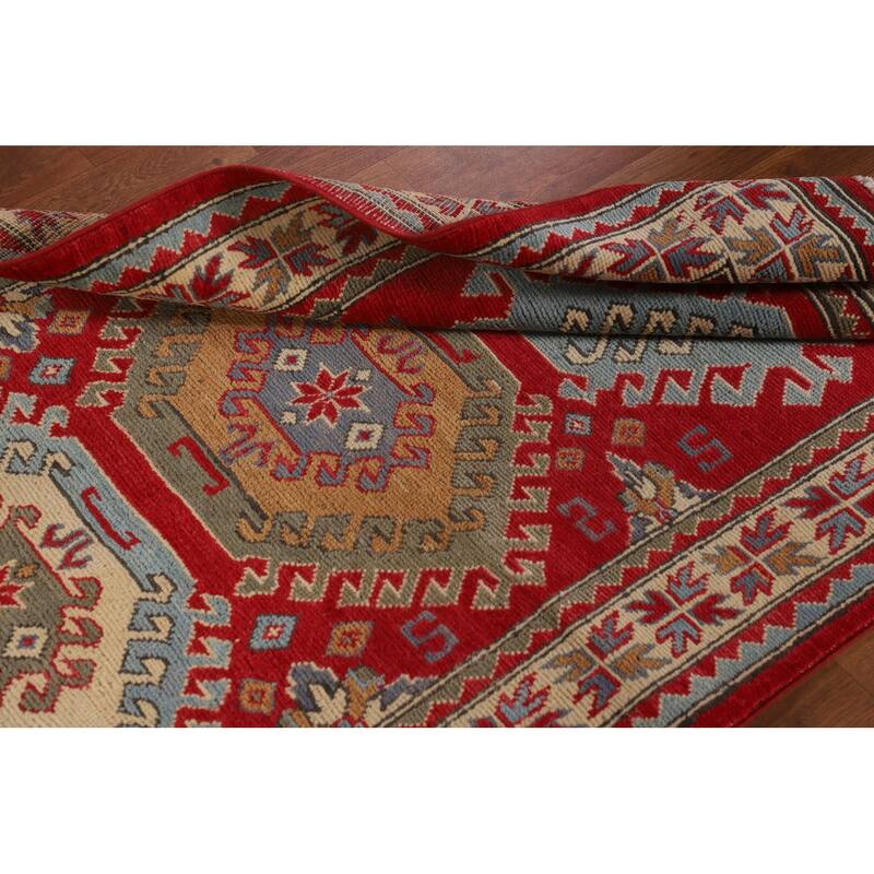 Traditional Kazak Oriental Accent Rug Handmade Red Wool Carpet - 3'2"x 5'1"