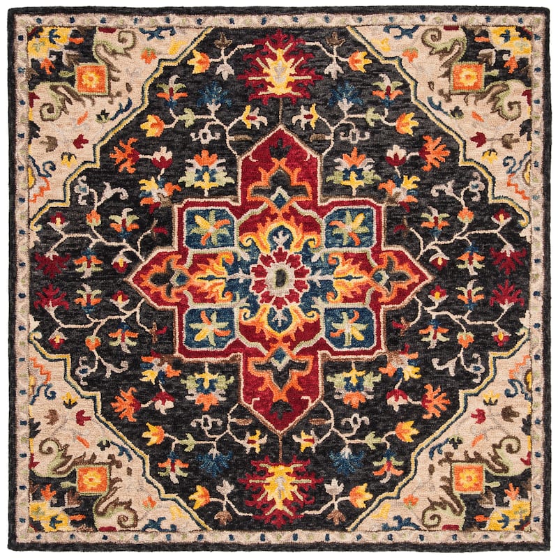 SAFAVIEH Handmade Aspen Rosmarie Boho Tribal Wool Rug - 3' Square - Charcoal/Cream