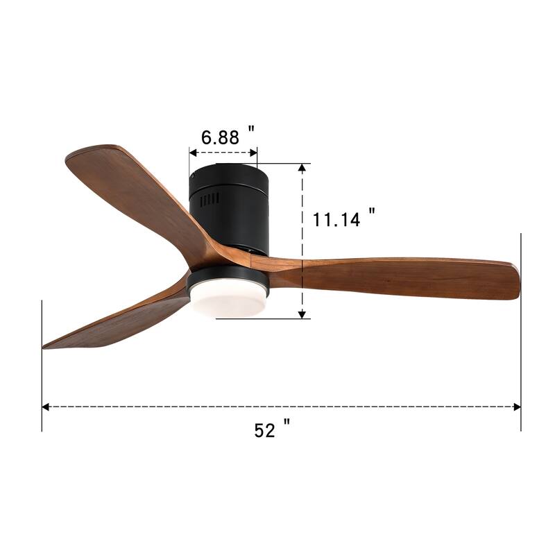 52 Inch Wooden Ceiling Fan, With 18W Led Light 3 Solid Wood Blades, Remote Control Reversible DC Motor with ETL Ceiling Fan