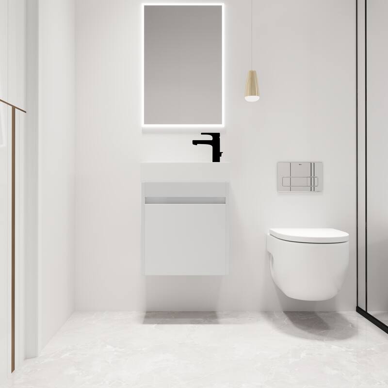 Malwee 18" Floating Bathroom Vanity, Mini Wall Mounted Bathroom Vanity, Single with Resin Sink and Soft Close Door