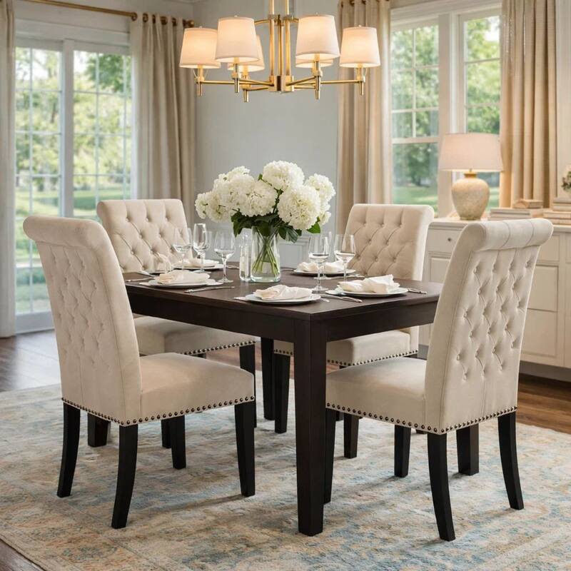 Ali 20 Inch Set of 2 Side Chairs, Light Gray Button Tufted Rolled Back