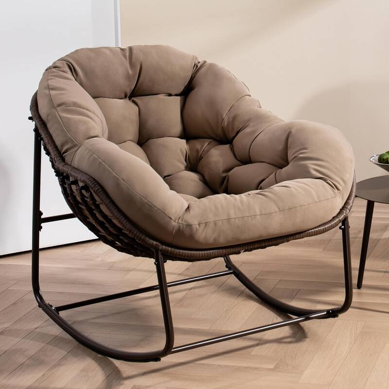 Outdoor rattan rocking chair, padded penguin rocking chair,lounge chair Outdoor for Front Porch,Living Room,Patio,Garden