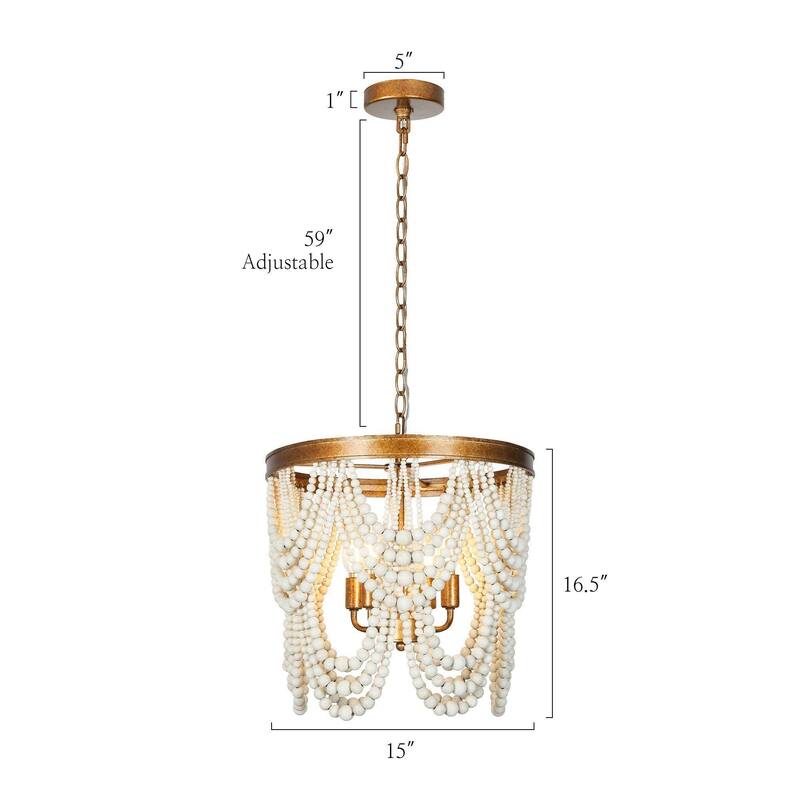 Renia Modern Farmhouse Drum Wood Beaded Chandelier Tiered Boho Chic Foyer Pendant