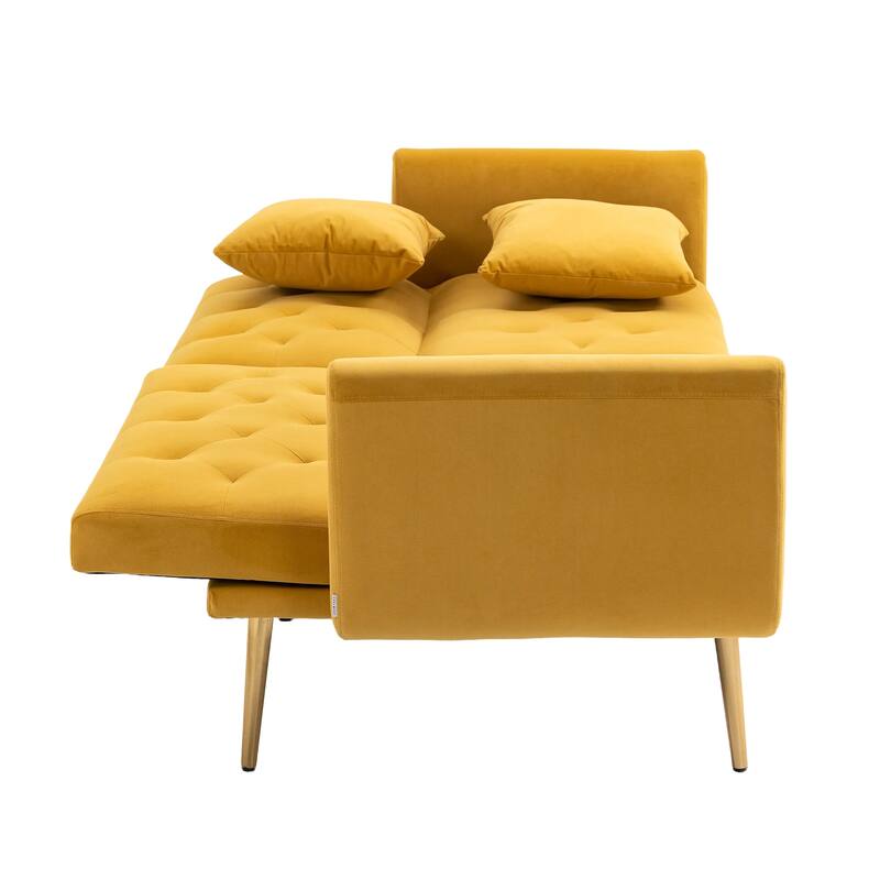 65.35" Velvet Futon Sofa Bed with Adjustable Backrest