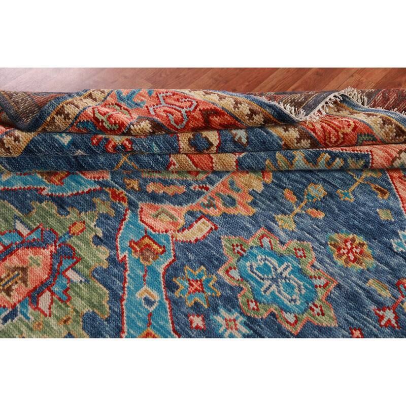 Blue Oushak Oriental Area Rug Hand-Knotted Wool Carpet - 8'11" x 11'10"