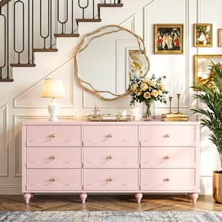 Narill Wave-Inspired 9-Drawer Dresser Closet Organizer, 63-In Chest of Drawers TV Stand