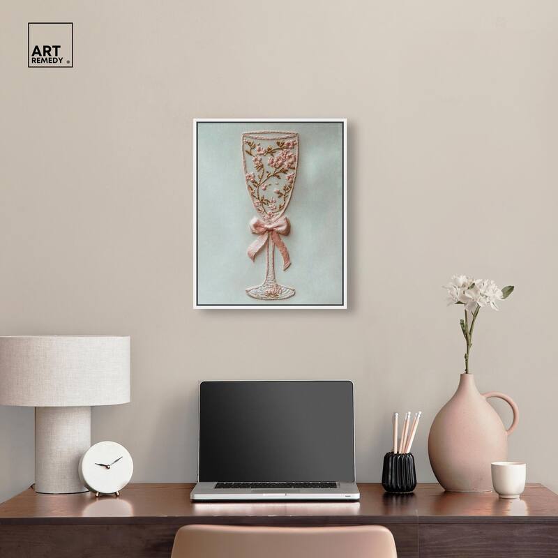 Champagne Glass Bow Canvas by Art Remedy