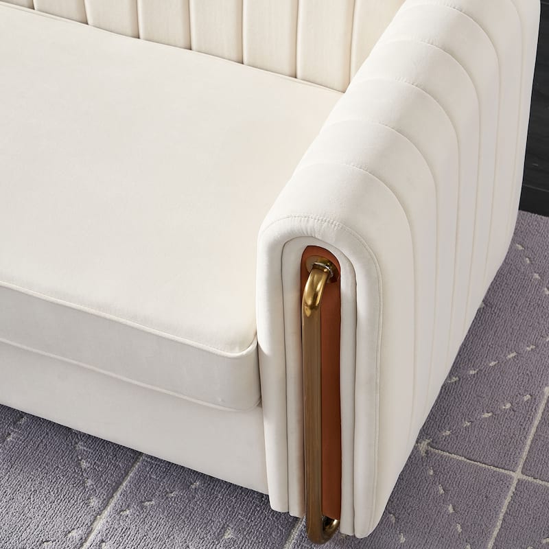 Modern Velvet Sofa with Deep Tufting, Gold Metal Legs, Elegant Living Room Accent, 84.25" Length