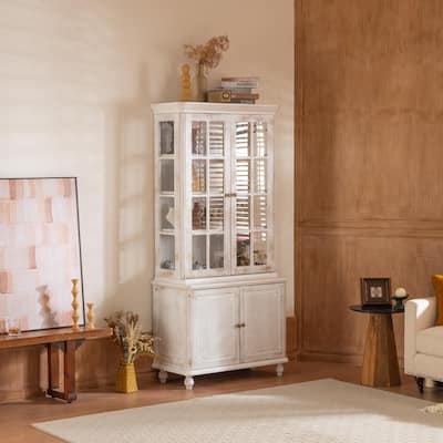 77.5'' Tall Vintage Display Cabinet with Double Glass Doors, Traditional Style China Cabinet Hutch Cabinet