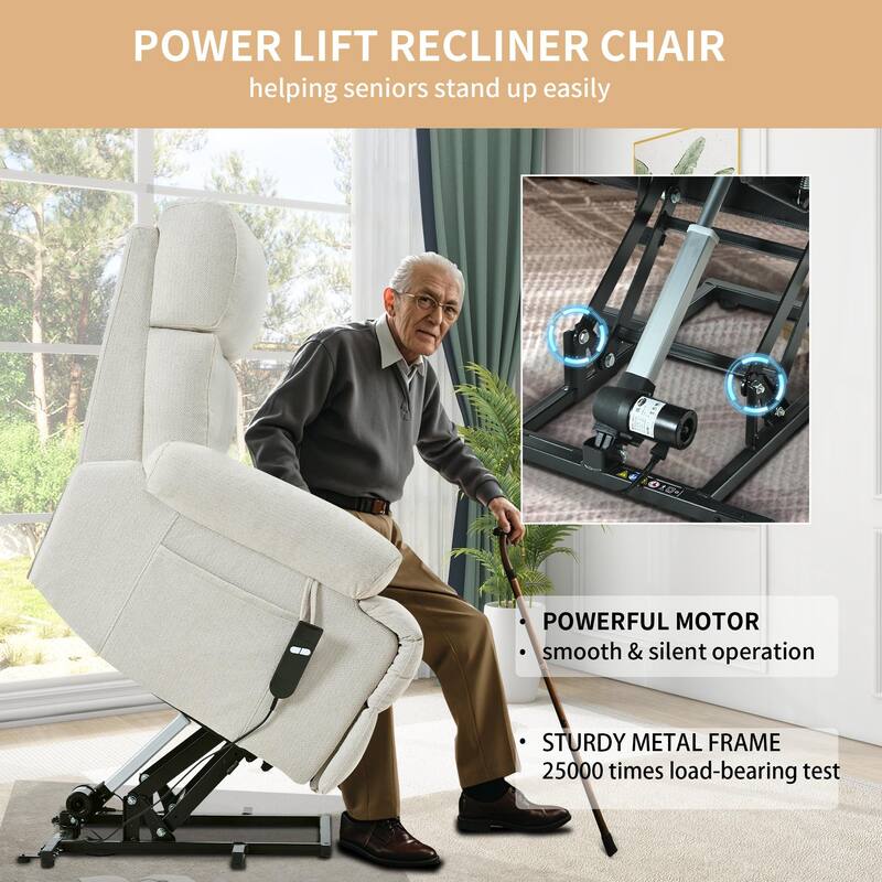 Flannel Power Lift Recliner with Side Pocket