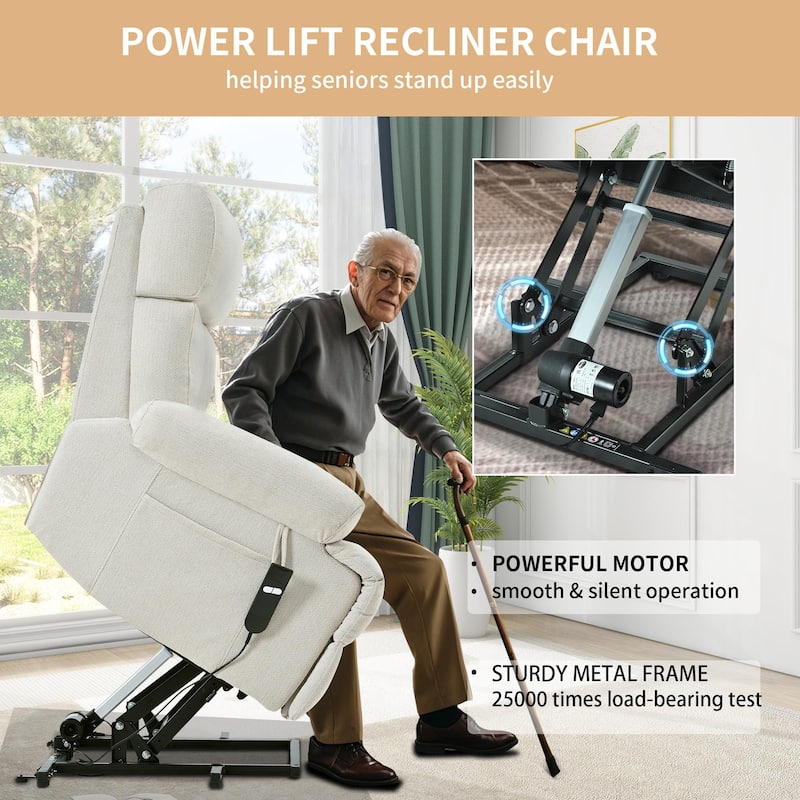 Oversized Power Lift Recliner Chair For Elderly,Reclining Sofa Chair With Remote Control,Side Pocket,Spacious Seat