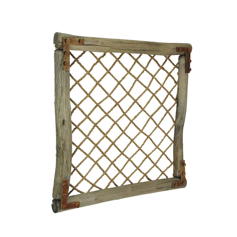 Distressed Wood And Rope Sculpture Wall Art Rustic Faux Window Decor
