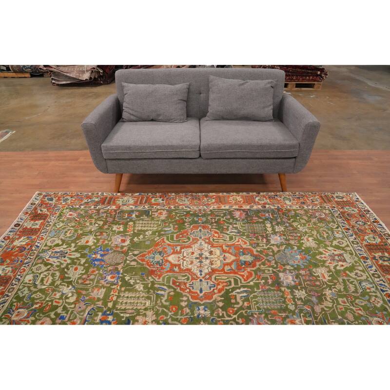 Hand Knotted Oriental 100% Wool Carpet Traditional Medallion Green Tabriz Area Rug - 8' 7'' X 4' 8''