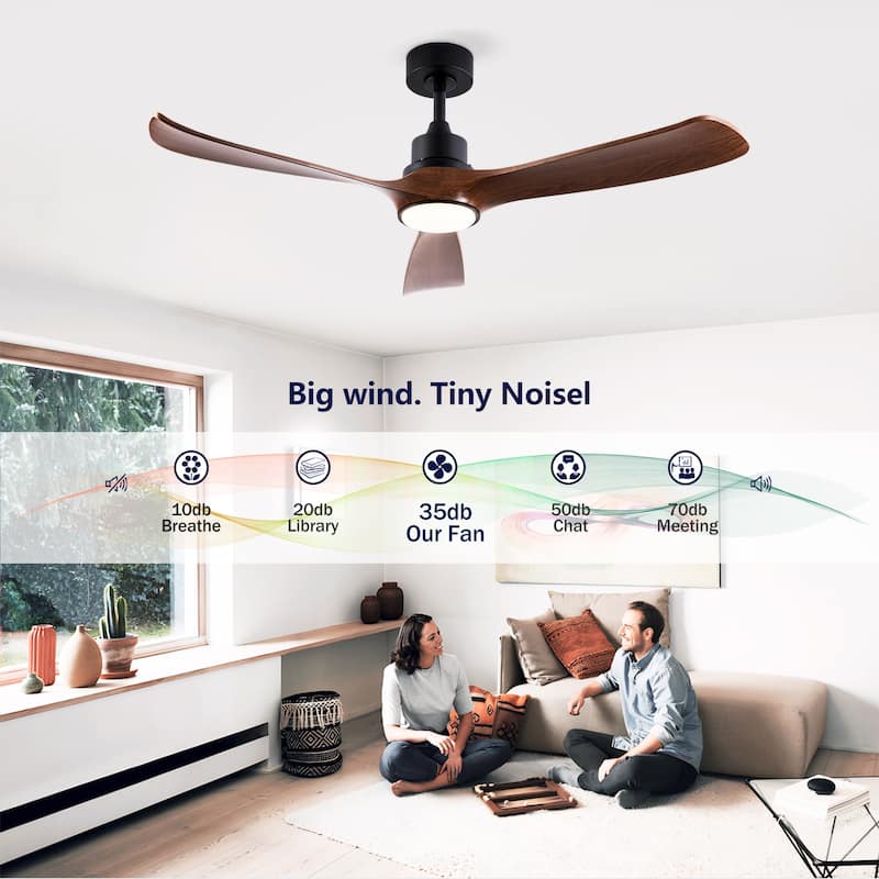 52" Ceiling Fan w/ 3 Color Dimmable 3 ABS Blades Remote Control Reversible DC Motor