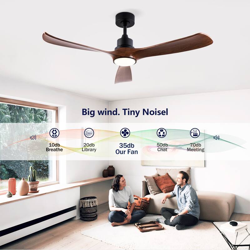 52" Ceiling Fan with 3 Color Dimmable 3 ABS Blades Remote Control Reversible DC Motor