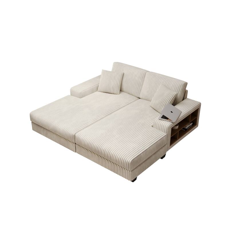 Corduroy Fabric Convertible Sleeper Sofa with Side Shelves