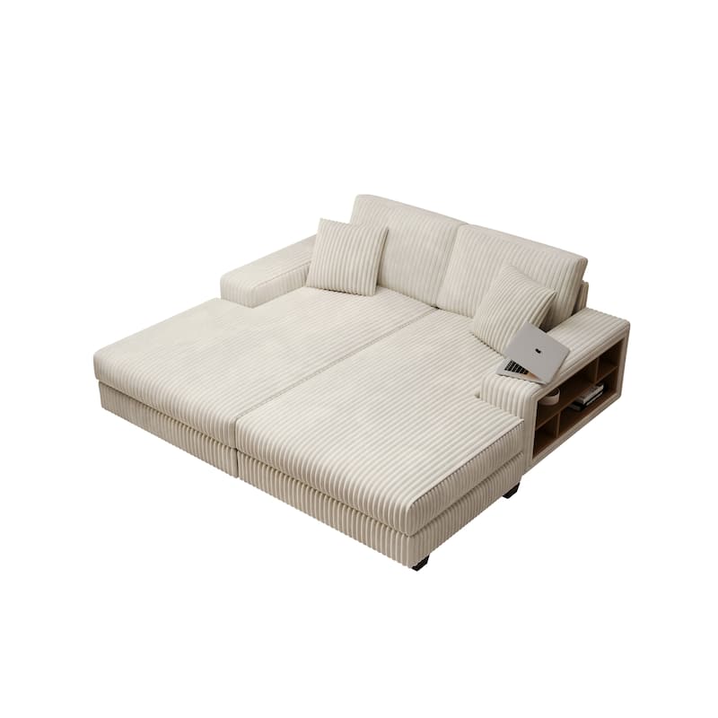 U-Shaped Sectional Sofa, Sleeper Sofa with High-Density Foam, Double Lounge Chair Sofa Bed with Pocketed Coil Cushions