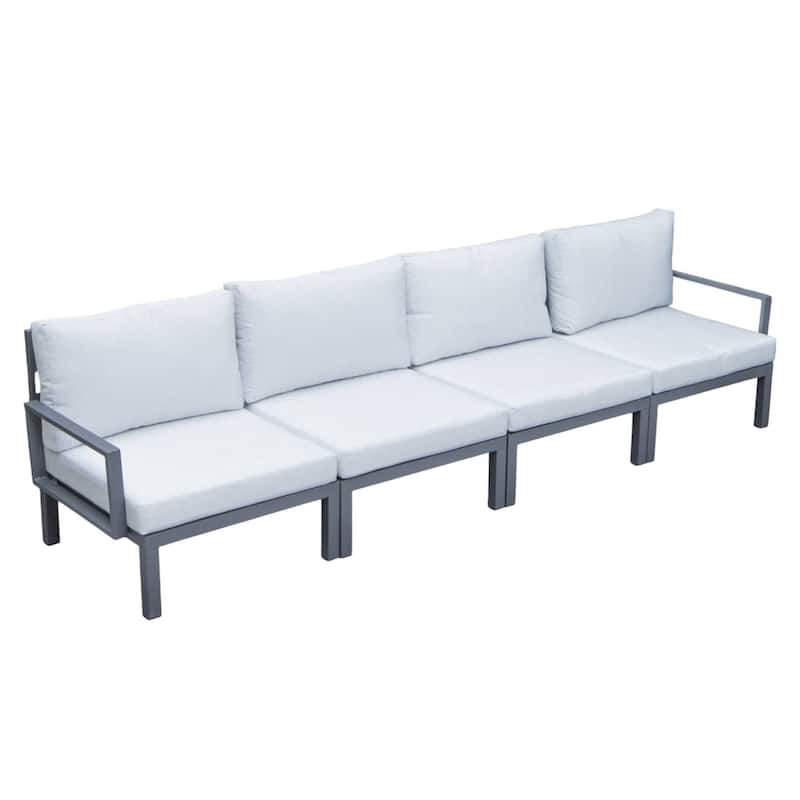LeisureMod Hamilton 4-Piece Modern Patio Chair Polyester Upholstered Sofa for Indoor Outdoor Porch Garden Backyard Pool - Light Grey